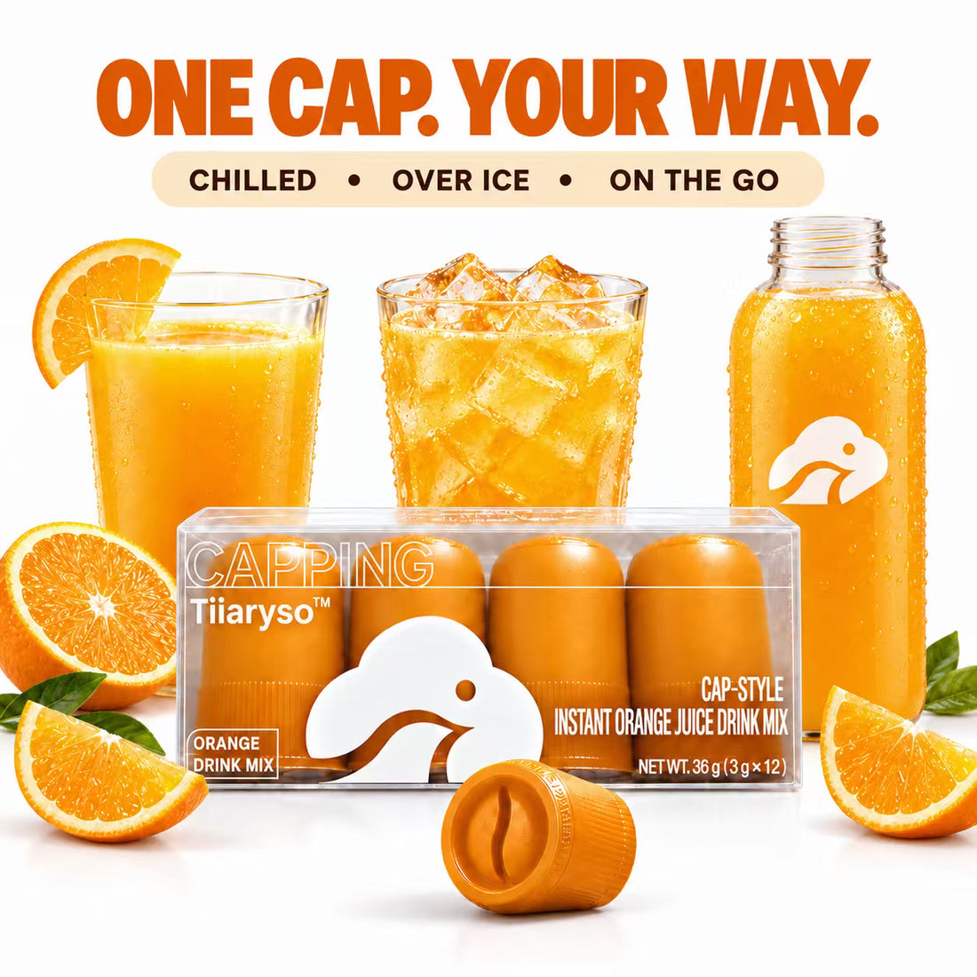 Orange drink serving suggestions: chilled, over ice and on the go